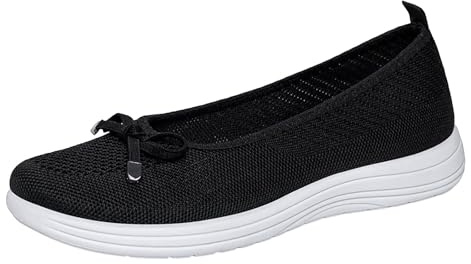Ballerine Femme Confortable Sport - Chaussures Femme À Enfiler Ballerines | Elegant avec Noeud Chaussure Décontractée Antidérapante pour Exterieur Ballet Shoes Polyvalente Shoes