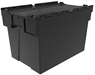 Solent NEW BLACK BIG 77 Litre Plastic Storage Boxes Containers Crates Totes with Lids - L 600 x W 400 x H 400 mm Industrial Stackable/Nest Box (1)