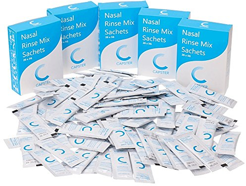 Capster Sobres de Enjuague Nasal – Sal Premezclada, Fácil de Disolver y Suave para Neti Pot – Apto para Neilmed, Sistemas de Irrigación Nasal & Neti Pot (100 x 5g) – 500g