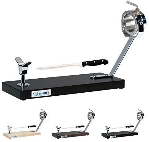 Buarfe Jamonero Jabugo Madera de Haya 47cm Cabezal Giratorio con Cuchillo Jamonero (Wengué)