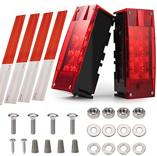 CZC AUTO 2PCS 12V LED Submersible Low Profile Rectangular Trailer Lights, LED Trailer Lights with 4 Reflective Strips, Tail Stop Turn Running Lights Kit, Sealed for Boat Trailer Truck Marine | LED Trailer Tail Lights with 4 Reflective Strips, Tail Stop Turn Running Lights Kit, Sealed for Boat Trailer Truck Marine