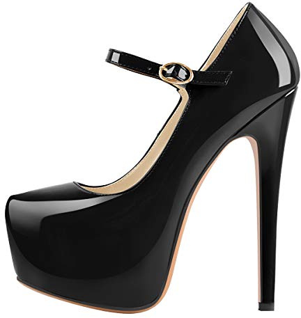 MissHeel Women's Black High Heels for Women Patent Leather Fancy Sandals Stiletto Mary Jane Size 8