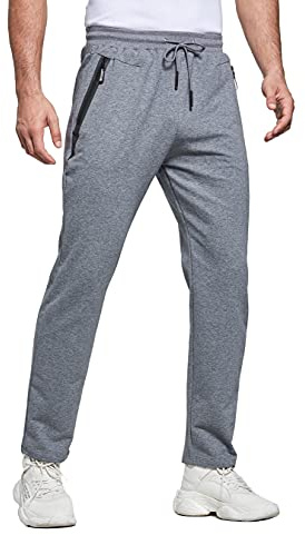 HCSS Mens Joggers Tracksuit Bottoms Men for Running Sports Lounge Open Hem Cotton with Zip Pockets Elasticated Waist (Dark Grey XL)
