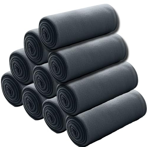 wometo Lot de 10 avantages Couverture Polaire oekoTex 130x160 cm env. 400g Lourde avec Anti-Boulochage et Bord en chaîne Gris foncé