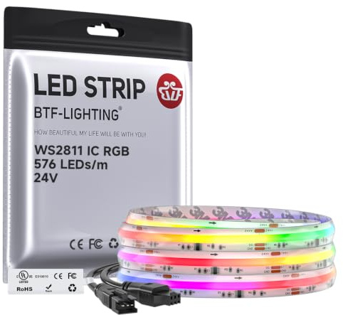 BTF-belysning IP66 vattentät FCOB RGB WS2811 IC adresserbar LED-remsa 3M 576LEDs/M 16W/M DC24V vit PCB jagande effekt LED-rep för sovrum skrivbord heminredning (utan kontroll och strömförsörjning)
