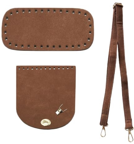3 Piezas DIY Bolso Crochet, Base Cuero para Bolso de Crochet, Fondo de Bolsos para Crochet Hacer Bolsos DIY Accesorios con Correa Cordón Base de Bandolera de Cuero PU Mate (Café)