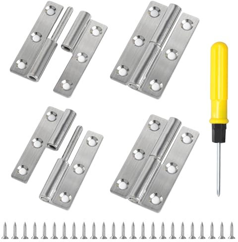 DesertBoy 4 Stück Abnehmbares Scharnier, 6.4 cm Flaggenscharnier Edelstahl, Abnehmbare Türscharniere mit Schrauben und Schraubendreher, für Türen Fenster Schränke(2 Stück Links + 2 Stück Rechts)