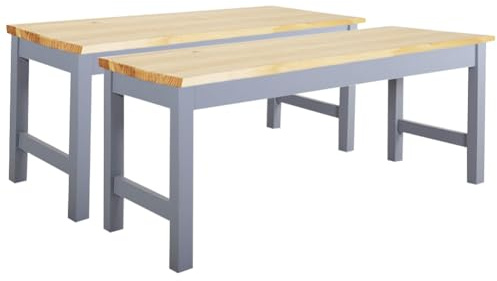 Warmiehomy Wooden Bench Indoor Dining Table Bench 2 Seat Kitchen Corner Benches for Dining Room Living Room Bedroom Hallway Entryway, 2PCS Sturdy Solid Pine Benches, Grey