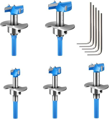 KEWAYO Punta per Legno Forstner 5 Pezzi, Apri Fori per La Lavorazione del Legno, Set di punte per fresa in legno (15 – 35 mm) con attacco di profondità (gamma di profondità 10 – 30 mm)