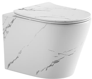 sanicomfort Hänge WC Set Nakia – Spülrandloses, Hygienisches Wand-WC Tiefspüler aus Hochwertiger Sanitärkeramik in Marmor, Kompakt, Modern inkl. Soft-Close WC-Sitz