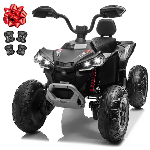 24V Ride On Car for Kids 2 Seater, ANRLI 4X4 Kids ATV 4 Wheeler w/800W Motor, Battery Powered Electric Vehicle Quad w/Leather Cushion, Kneepads, Pull Bow, Spring Suspension, Bluetooth