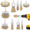 10 Pcs Wire Brush Set for Drills, Brass Coated Wire Brushes for Drills & Cup Brush, 1/4 Inch(6.35mm) Shank Wire Wheel for Drill Attachment to Remove Rust Corrosion Paint, 8 Sizes, Gold