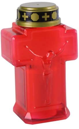TOPPERFUN Memorial Solar LED Flameless Candle Jesus Light for Cemetery and Garden Decoration Charming Electronic Devotional Prayer Candle with Red Shell for Sacred Spaces