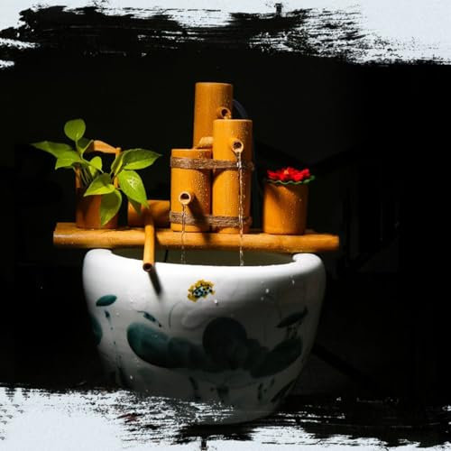 Fontana in bambù a Tre Livelli, Fontana in bambù con Pompa, Fontana in bambù,Decorazione da Giardino Giapponese(L:45CM)