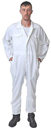 Roadmaster herr Poly bomull overall overall målare kostym dekoratör mekaniker arbetskläder panna kostym städning jobb uniform med två bröstfickor, vit, XX-small