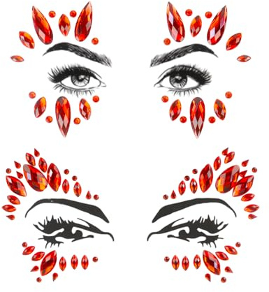 Red Face Gems, Self Adhesive Glitter Face Jewels Red Rhinestone Gems Stickers for Festival Party Make Up Jewels Face Stickers for Halloween