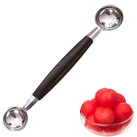 Double Sided Melon Baller, Stainless Steel Fruit Scoop and Carving Tool, Dual-Headed Kitchen Utensil for Melons, Watermelon, and Fruit Garnishes