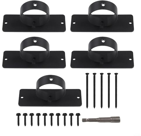 Jotekonoby 5 soportes de valla de cuerda de acero inoxidable con revestimiento negro, hasta 2 pulgadas de diámetro con tornillos autorroscantes, para soporte de barandilla de jardín y patio