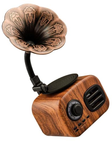 MUELODSIC Enceinte sans Fil Portable Style Gramophone Rétro en Bois de Noyer, Lecteur Mp3 Fente Carte, Stéréo Rechargeable, Compatible USB, Haut-Parleur Large Bande pour Usage Intérieur