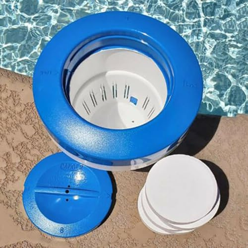Dispenser per piscina galleggiante per compresse di bromo da 7,6 cm, tappo di chiusura regolabile, galleggiante in schiuma resistente