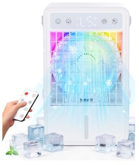 Aire Acondicionado Portatil con Mando a Distancia | Enfriador de Aire de 1500ML | 5 Intensidades y 3 Modos de Vapor | Temporizador 2/4/6/8/10 Horas y Luz RGB | Diseño Compacto para Dormitorio Oficina