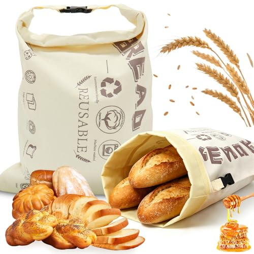 Bolsas de pan de cera de abejas - Bolsas de pan reutilizables, 2 unidades de 43 cm × 33 cm, bolsas de almacenamiento de algodón con revestimiento de cera de abeja natural para pan y productos