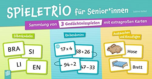 Spieletrio für Senioren und Seniorinnen: Sammlung von DREI Gedächtnisspielen mit extragroßen Karten
