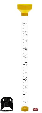 Taylor Capacity Jumbo Rain Gauge, Measure and Monitor Precipitation, Easy to Read for Backyard, Patio, Garden, and Lawn, 5-inch, Yellow