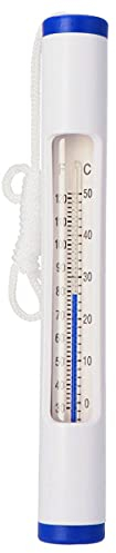 Duraol Thermomètre de Piscine Blanc I Thermomètre à Eau de Haute Qualité pour Piscine, Baignoire & Étang I Thermomètre à Eau de Bain avec Cordon de Fixation I Thermomètre à Eau Analogique
