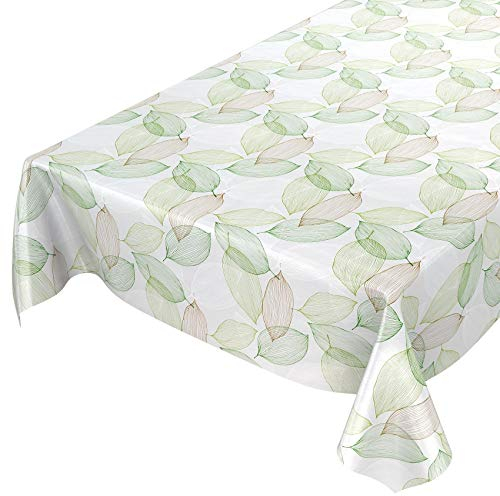 ANRO Wachstuchtischdecke Wachstuch Wachstischdecke Tischdecke abwaschbar Abstrakt Stimmung Laub Grün 240 x 140cm eingefasst