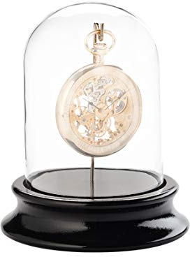 SELVA Glasdom mit Haken, zur staubfreien Aufbewahrung von Taschenuhren, Taschenuhrenständer mit schwarzem Sockel, ohne Taschenuhr, Farbe:Echtglas