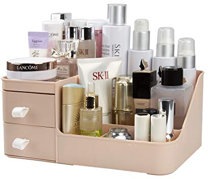 MoonSing Organizzatore di Trucco, Contenitori Trucchi Vassoio Porta Gioielli con 2 Cassetti, Scatola Cosmetica Porta Organizer per Pennelli, Eyeliner, Rossetto in bagno e Toeletta