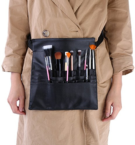Wincal Professionelle Make-up-Pinsel-Gürteltasche - Schwarze PU-Kosmetik-Tasche, Beutel-Gürtel-Schürzen-Werkzeug, Organizer-Etui