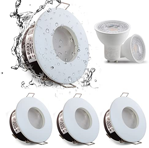 4XSweier IP65 Waterproof LED Recessed Ceiling Lights, 5W Warm White 3000K LED Spot, Suitable for Bathroom and Kitchen spotlights (Configure GU10 Lamp Holder) Downlight Cut-Out 68mm