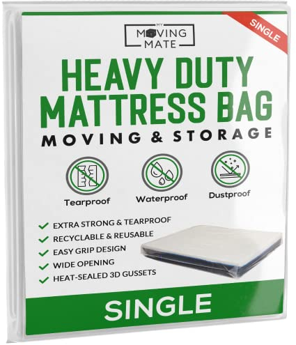 Single Size Mattress Bag for Moving and Storage - 5 Mil Mattress Cover for Moving and Storage - Mattress Protector Storage Bags - Heavy Duty, Reusable, Tearproof