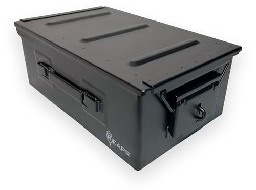 Reapr Steel Ammo Can, Heavy Duty Locking Metal Ammo Storage Box, Airtight and Watertight 30 Cal or 50 Cal Case for Rifle, Shotgun, Pistol, Military Footlocker Style Tool and Gear Organizer