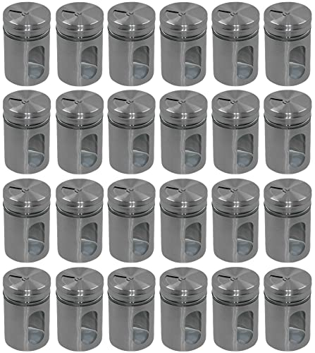 Set di 24 spargispezie in vetro e acciaio inox, con finestra e regolazione a 3 livelli, lavabili in lavastoviglie, argento, 80 ml