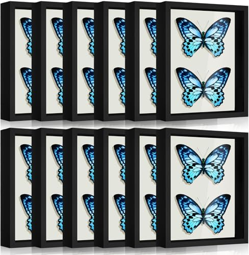 Tuanse 12 Pcs Shadow Box Bulk Display Case Plastic Shadow Box Picture Frame for Photos Flower Wedding Bouquets Pet Memorial Graduation Object Butterfly Tickets Wall Tabletop(5 x 7 Inch, Black)