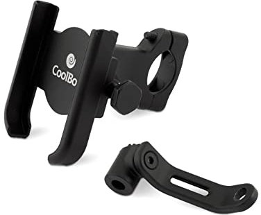 CoolBox CoolRider - Soporte Móvil de Aluminio para Bicicleta, Patinete Eléctrico, Moto o Scooter. 12 Posiciones, Orientable 360º, Incluye Kits de fijación para Manillar y retrovisor