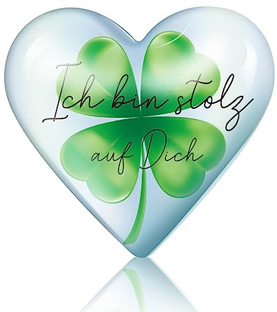 Otuuz Kristall Glas Kleeblatt Glücksbringer Ich Bin Stolz auf Dich Herzförmig Vierblättriger Kleeblätter Anhänger Inspirierender Herz Glücksbringer Abschluss Geschenke für Sohn Tochter Student Freund