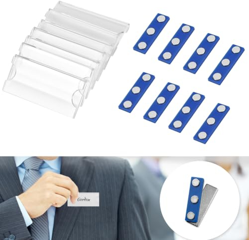 HAOMEEDUO 10 Stück Magnetisch Namensschilder Magnet Namensschild Halter mit 3-Punkt Selbstklebend Magnetschilde Magnet Schilder Ausweishalter für Kleidung Ausweishüllen Beschriften Fliegengitter