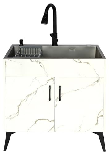 Lavello Cucina con Mobile,Lavatoio Vasca Singola,Lavabo Lavanderia,Lavandino da Esterno,Mobiletto Sottolavello Cucina con Rubinetto,Salva-Spazio,per Esterni ed Interni Ristorante Garage Giardino ( Col
