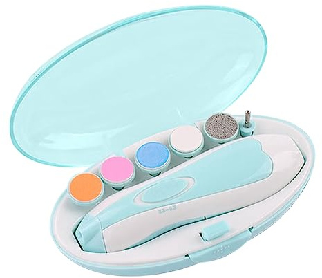 Baby-Nagelschneider, Elektrisches Nagelpolierset, 6 Schleifköpfe für Neugeborene (BLUE)