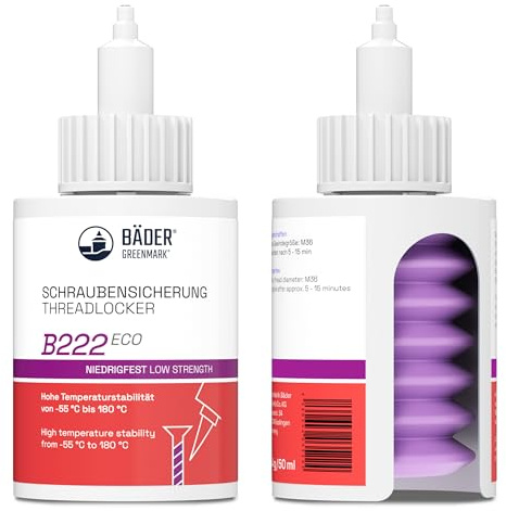 BÄDER Threadlocker B222Eco - Botella de 50 ml, color morado, resistente a altas temperaturas, fluorescente, funciona en todos los metales e hilos, para roscas grandes, calidad fabricada en Alemania