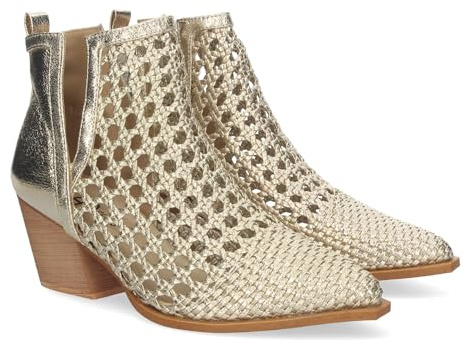 shoes&blues.es Botin Elegante de Mujer con Tacon, Diseno Calado con Tiras Trenzadas, de Punta Fina, y Abierto por los Dos Laterales para mas Comodidad.