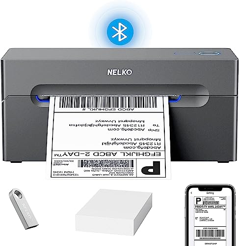 Nelko Bluetooth DHL Label Printer, Label Printer 4x6 Shipping Labels Printer Bluetooth Thermal Printer for Shopify Zalando Ebay Amazon UPS, Supports Android/iOS and Windows/Mac/Chrome （Grau）