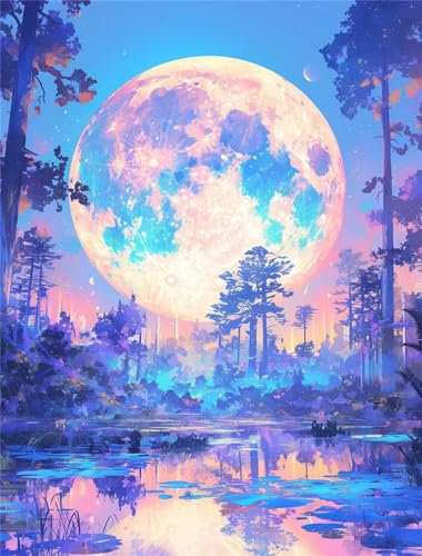 5D Diamond Painting Mond Diamand Painting Erwachsene Baum Diamond Painting Kinder, DIY Diamant Painting Bilder Komplettes Diamand Painting Zubehörset, für Zimmer Deko Wohnzimmer Geschenke 70x92cm