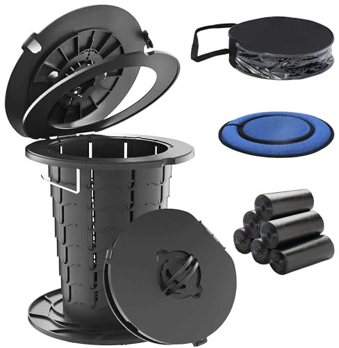 ALEVMOOM Tragbare Campingtoilette mit Deckel,Mobile Toilette mit Sitzkissen 6 Rollen Müllsäcke Tragetasche,faltbare toilette erwachsene mit Papierrollenhalter für Camping,Wandern,Reisen,Angeln