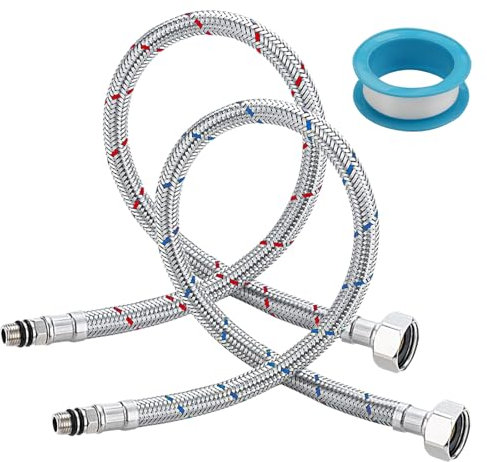 2 Pièces Tuyaux De Raccordement Flexibles Robinets G3/8 X M10 Tuyau Flexible Pour Robinet 80cm Tuyau de Raccordement Flexible avec Ruban D'étanchéité,Tressé Acier Inoxydable pour Robinets Mélangeurs