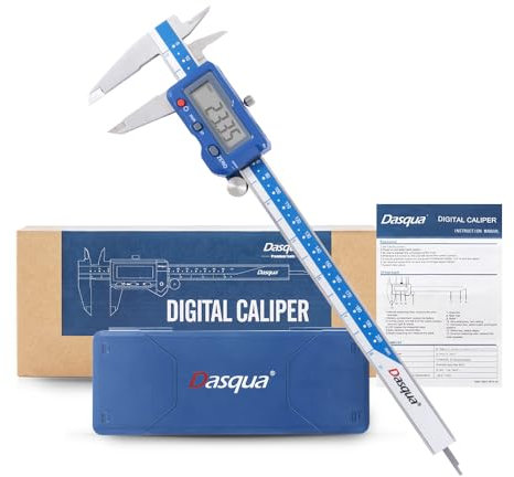 Dasqua 0-200 mm Calibre digital electrónico industrial, de acero inoxidable, con gran pantalla LCD y estuche de almacenamiento, instrumento de medición de apagado automático, precisión 0,0005/0,01 mm